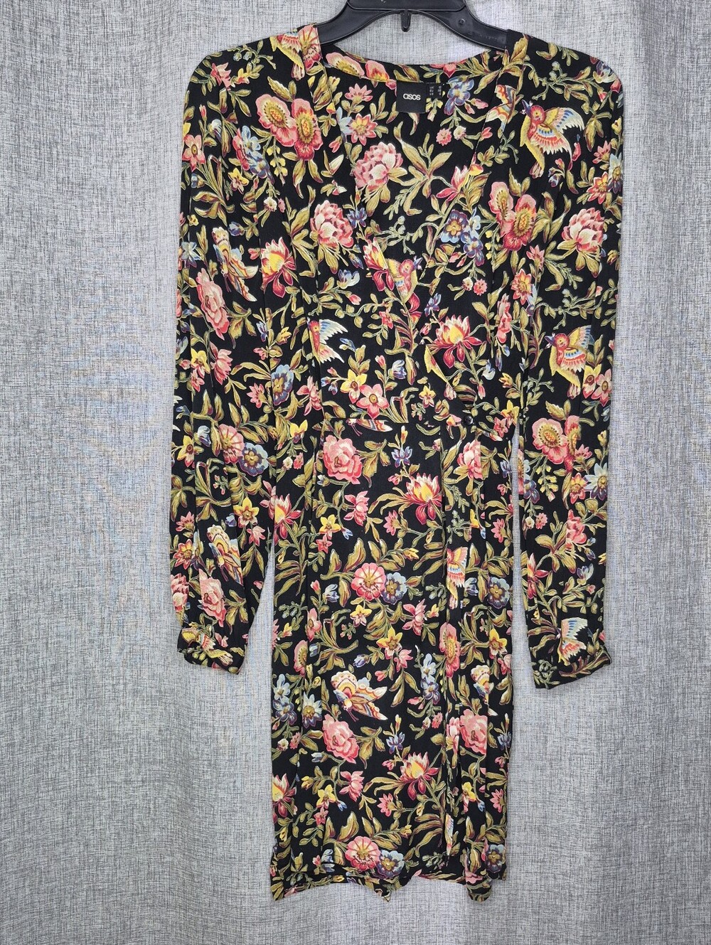 ASOS Black Floral Wrap Dress - Pink & Green Print